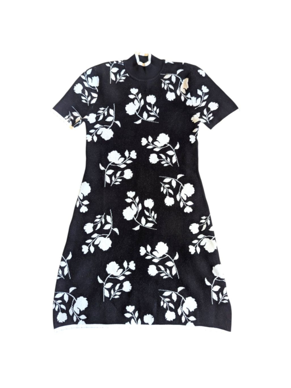 Ellen Tracy NWT Black Floral Short Sleeve Mini Sweater Dress Sz XS - Picture 2 of 14